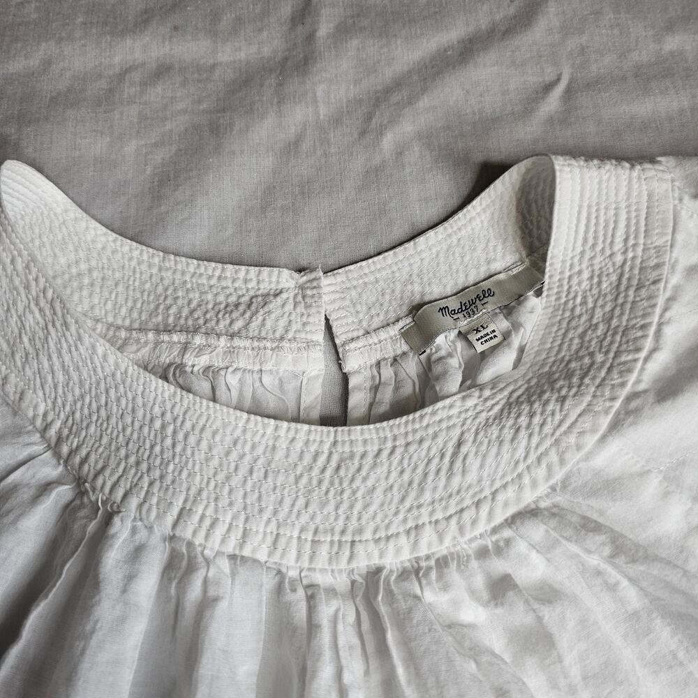 Madewell White Lace Hem Blouse Women's Size Xl Cap Sleeves Dainty Cottage Praire - Picture 4 of 9
